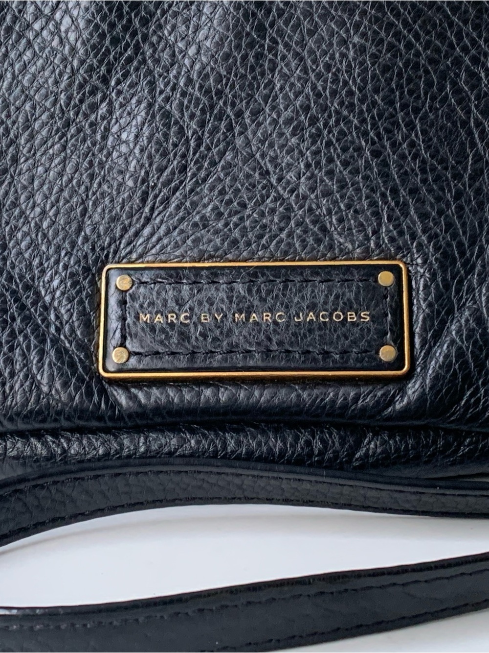 Marc by Marc Jacobs Black Leather Crossbody with Gold Plaque